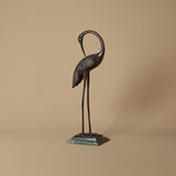 Bronze Crane Sculpture on Marble Base