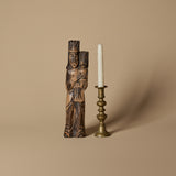 Sculpture Madone et Enfant en bois avec porte-bougie