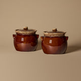 Pots couverts en grès à glaçure coulante du milieu du XXe siècle