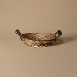 Vintage Handwoven Wicker Basket with Wooden Handles