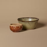 Vintage Stoneware & Wicker-Trim Clay Bowl Duo