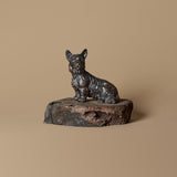 Figurine de Terrier écossais en bronze sur base en bois de loupe