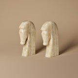 Vintage Modernist Onyx Horse Head Bookends & Antique Books
