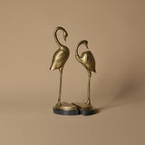 MCM Brass Crane Sculpture Duo on Marble Bases