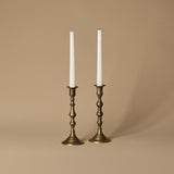 Pair of Antique Turned Brass Candleholders