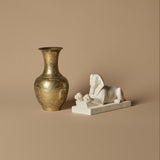 Signed A. Giannelli Alabaster Sphinx Sculpture & Engraved Brass Vase