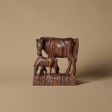 Hand Carved Wooden Mare & Foal Sculpture