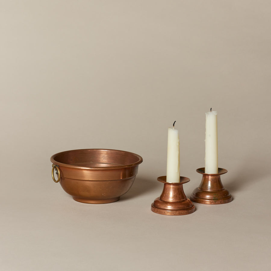 Copper bowl & candleholder duo