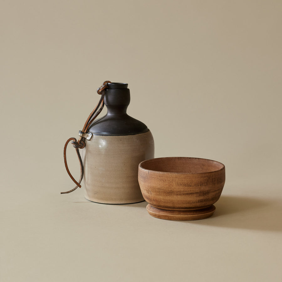 Vintage Flask & Wooden Bowl