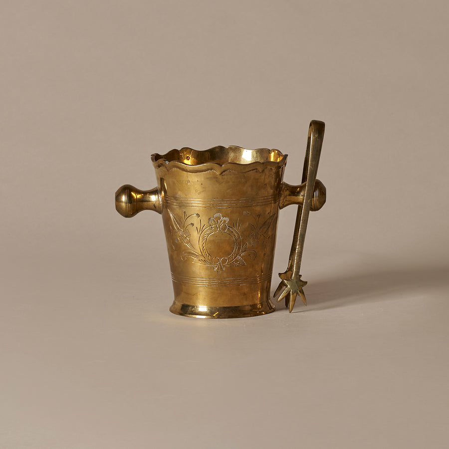 Small Vintage Brass Ice Bucket with Ice Tongs