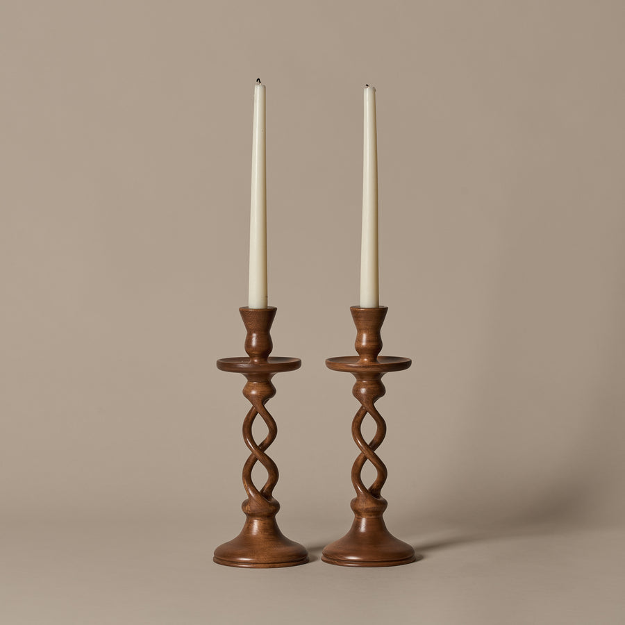 Handcarved Barley Twist Candleholders Signed Bobby