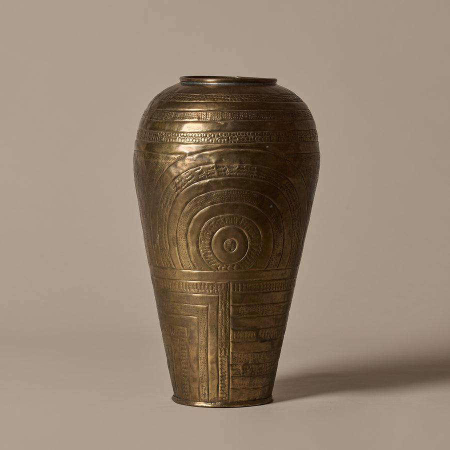 Large Brass Etched Vase