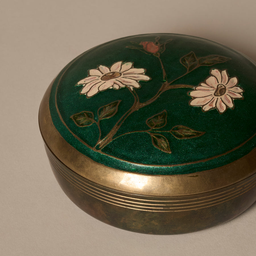 Vintage Floral Enamel Brass Box