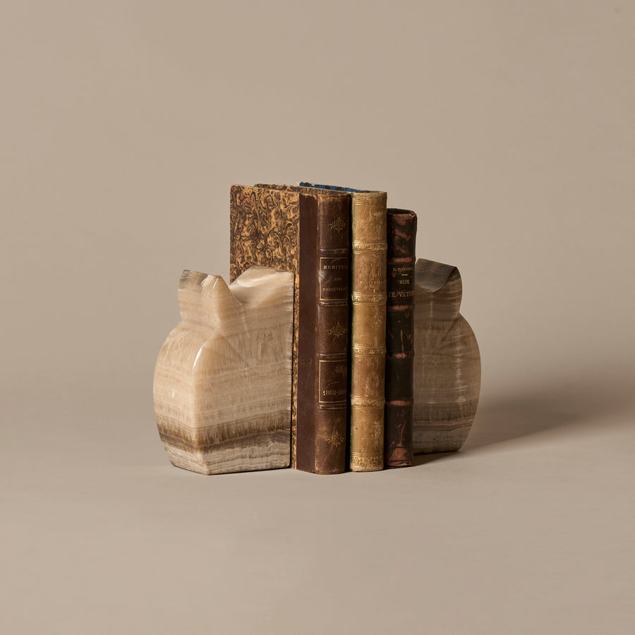 Rare Onyx Owl Bookends & Antique Books