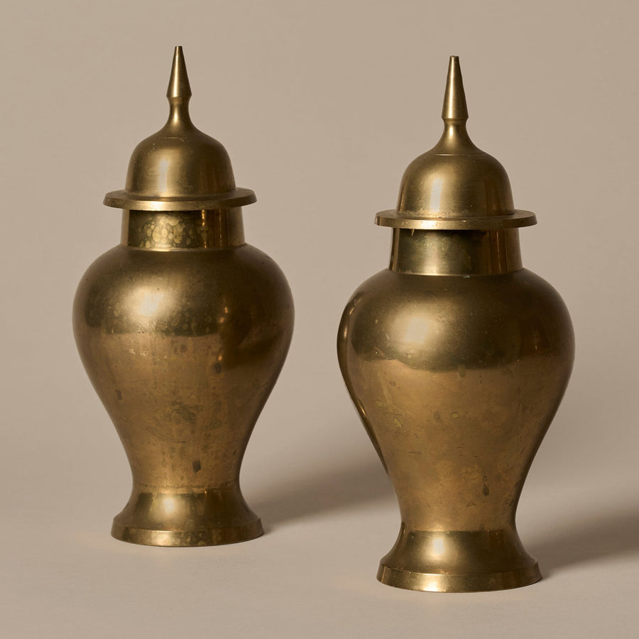 Pair Of Vintage Brass Ginger Jars