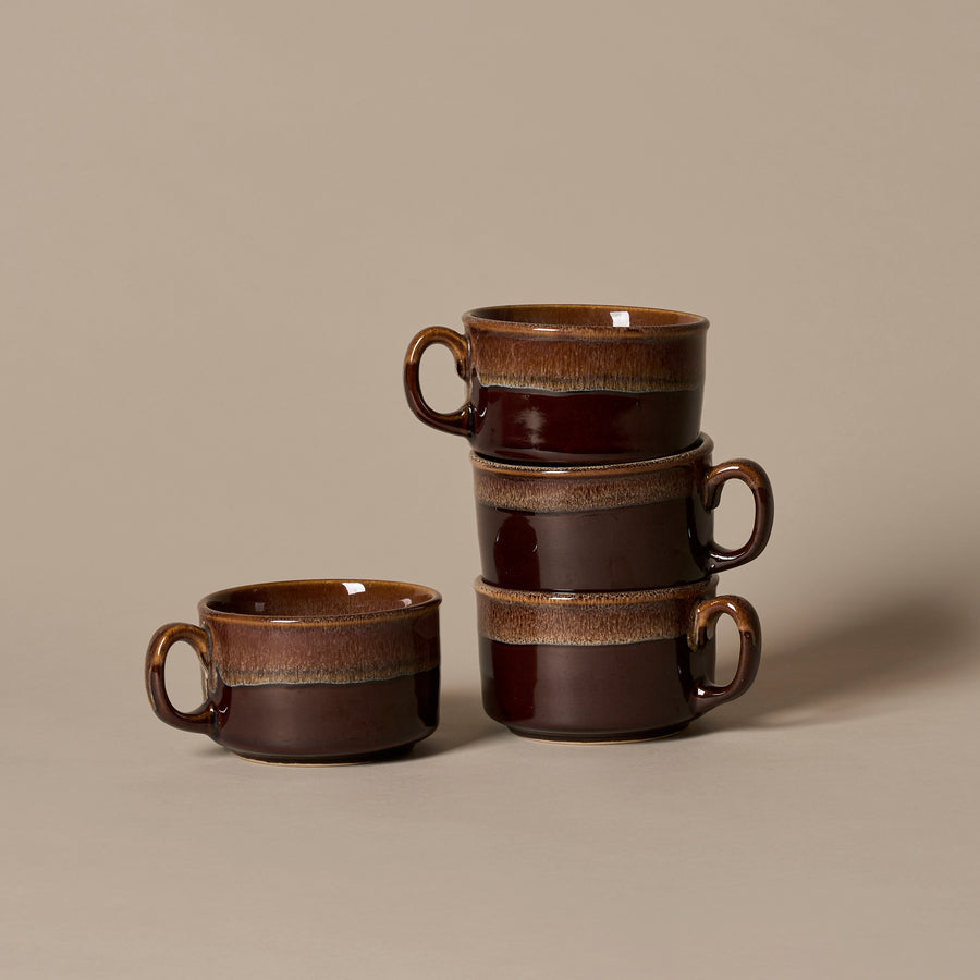 Set Of 4 Drip Glaze Stoneware Mugs