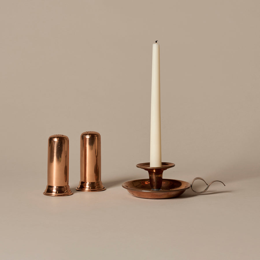 Copper Salt & Pepper Shakers and Candleholder Ensemble