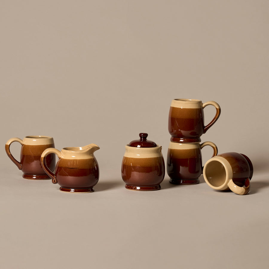 Tri-Tone Glazed Vintage Stoneware Coffee Set