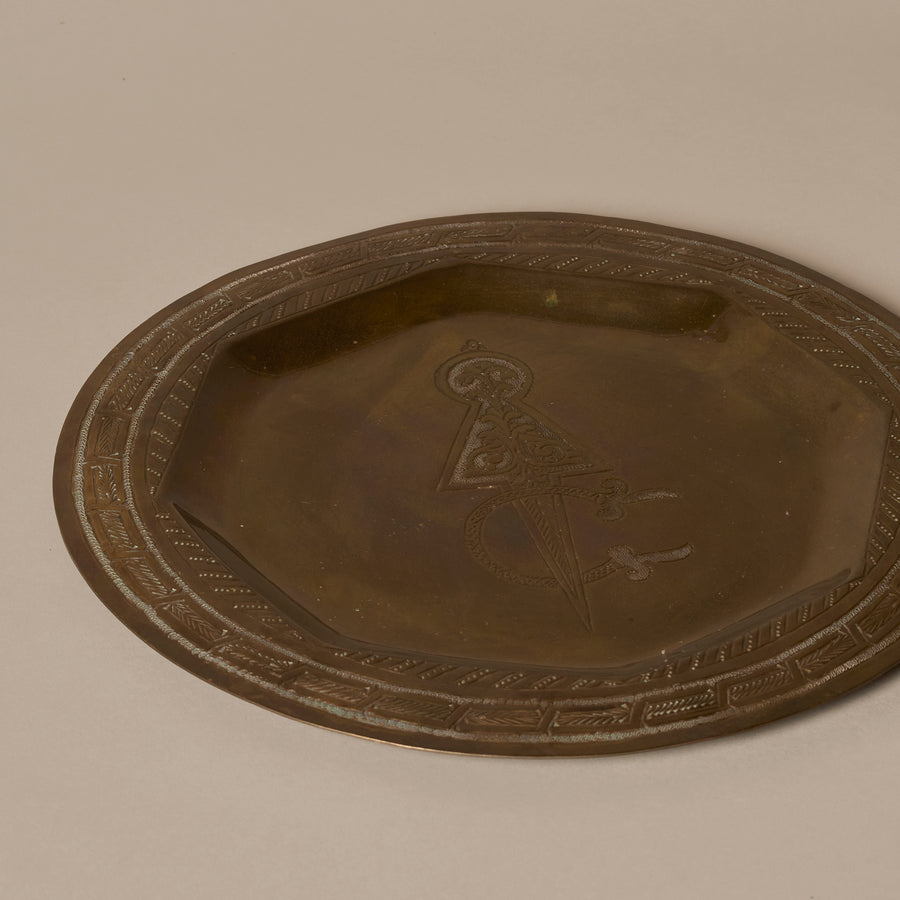 Moroccan Brass Tray Signed Jean Claudette Meknes 1983
