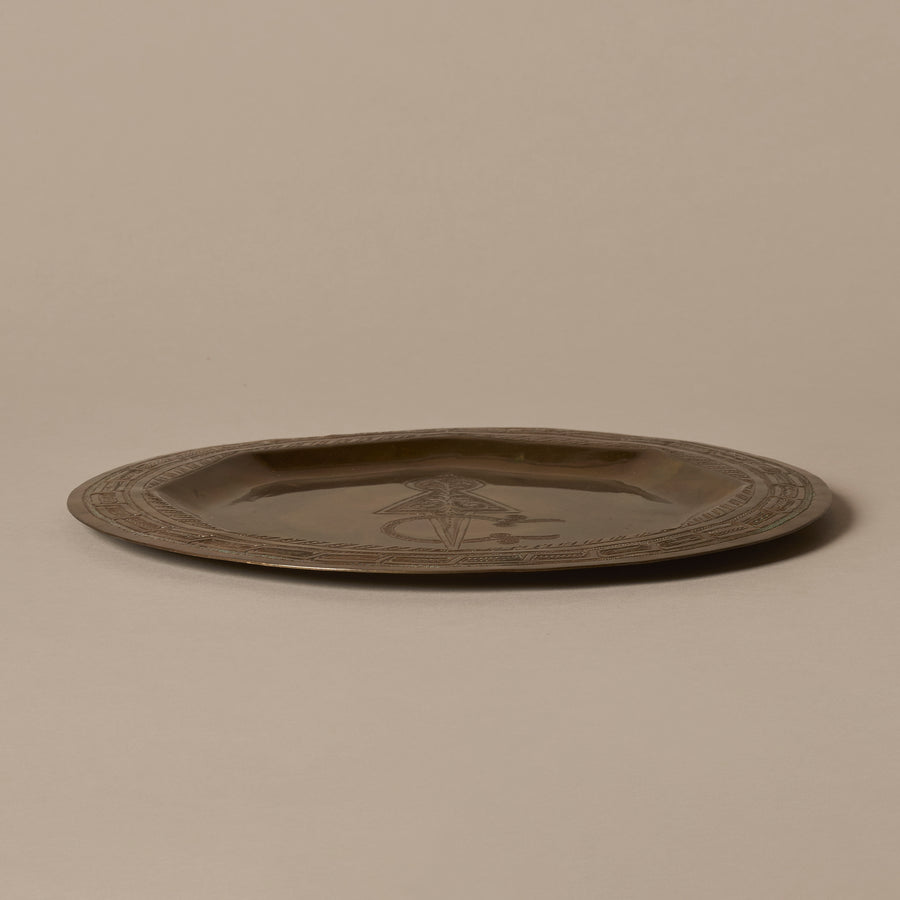 Moroccan Brass Tray Signed Jean Claudette Meknes 1983