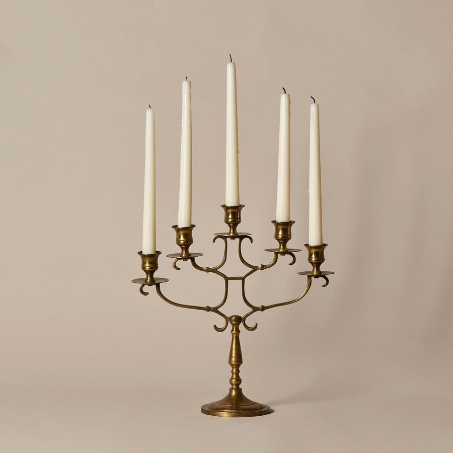 1960s Five Light Brass Candleholder