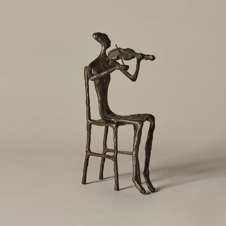 Brutalist Bronze Violinist Sculpture