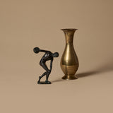 Midcentury Bronze Discobolus & Brass Vase Duo