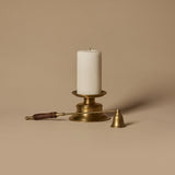 Pillar Candleholder with Antique Brass & Turned Wood Snuffer