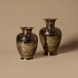 Blackened Brass Floral Vase Duo