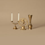 Mini Antique Candleholder with Dancing Shiva Figure & Vase Ensemble