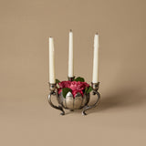 Bougeoir pique-fleurs en métal argenté des années 1950