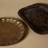 Antique Etched Brass & Hand-Painted Toleware Tray Set