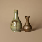 Glazed Stoneware & Etched Copper Vase Duo