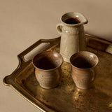 Antique Brass Tea Service with Stoneware Mugs & Pitcher