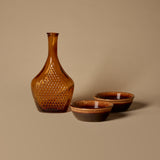Italian Empoli Amber Decanter Bottle & Drip Glaze Bowl Duo
