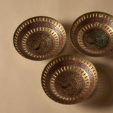 Set of Three Vintage Brass Enameled Peacock Bowls