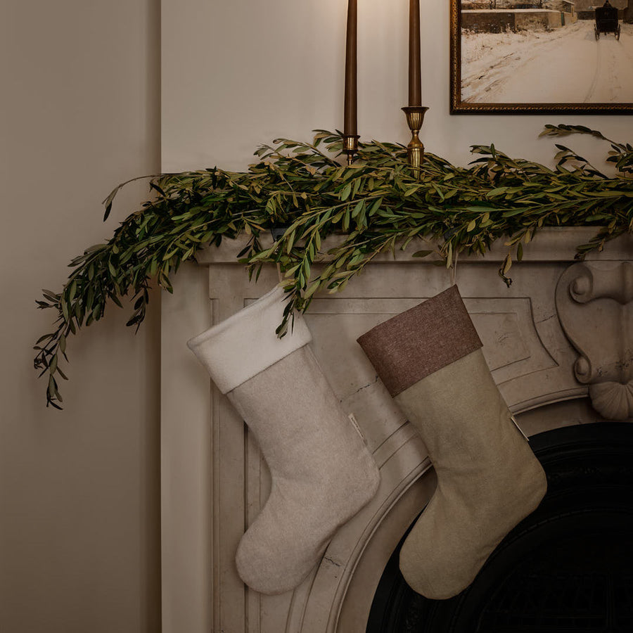 Bas de Noël en lin sauge