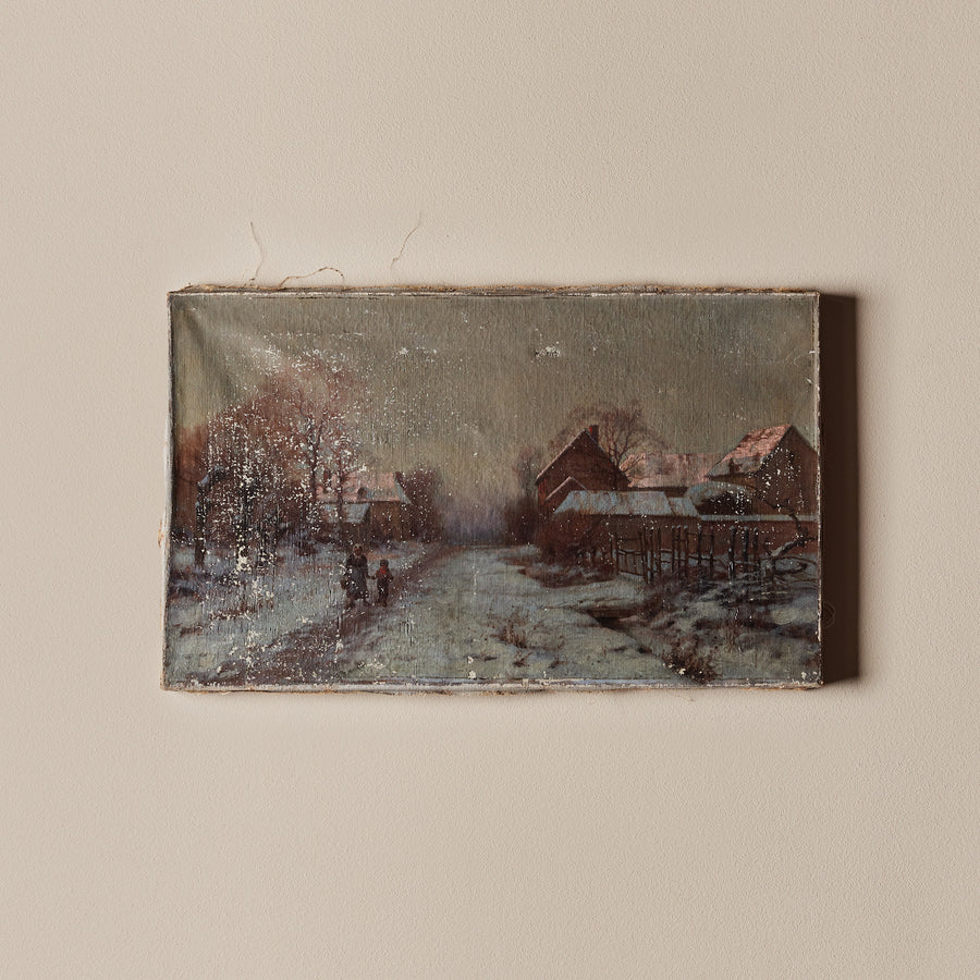 Œuvre d'art européenne représentant un paysage d'hiver circa 1917