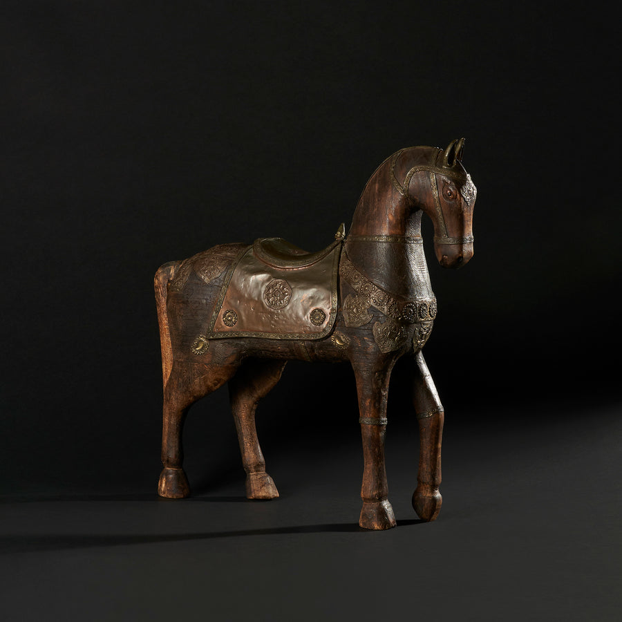 Cheval Marwari antique en bois sculpté à la main