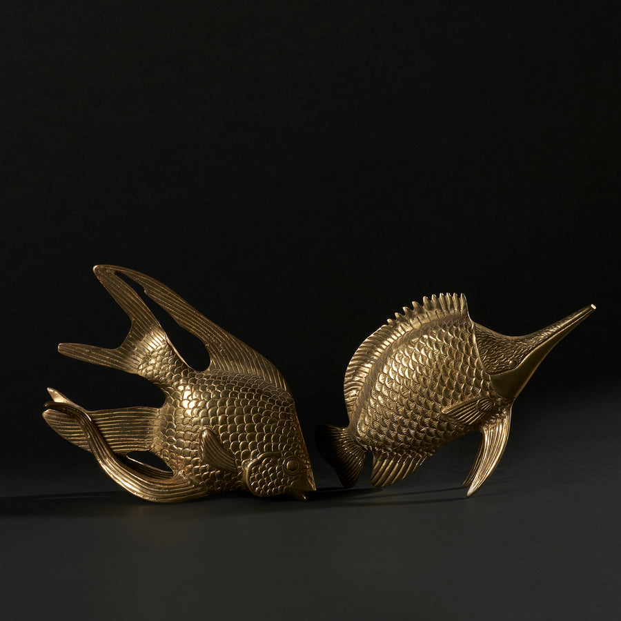 Ensemble de statuettes de poissons tropicaux en laiton vintage