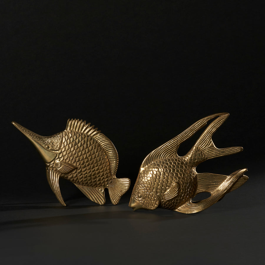 Ensemble de statuettes de poissons tropicaux en laiton vintage