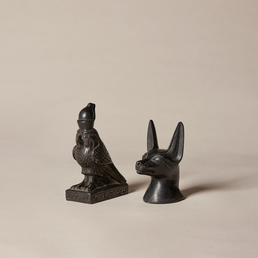 Duo de statuettes dieux égyptiens Horus & Anubis