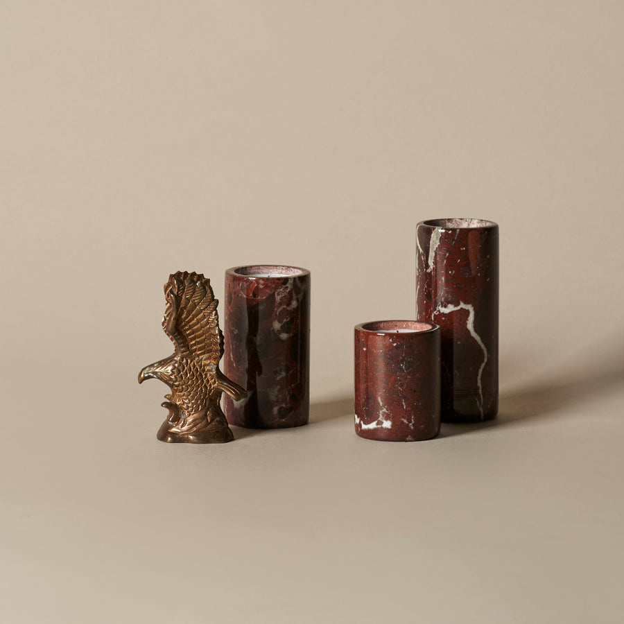 Trio de porte-bougies en pierre & statuette d'aigle