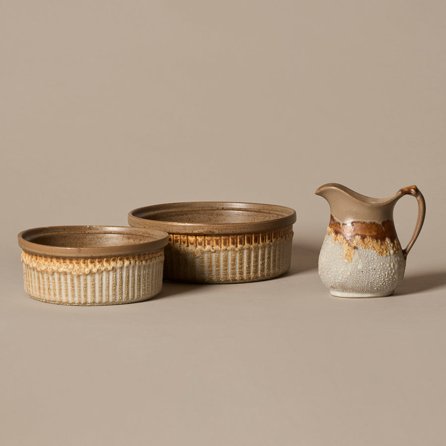Ensemble de casseroles et saucière en céramique Laurentian Tundra des années 1970