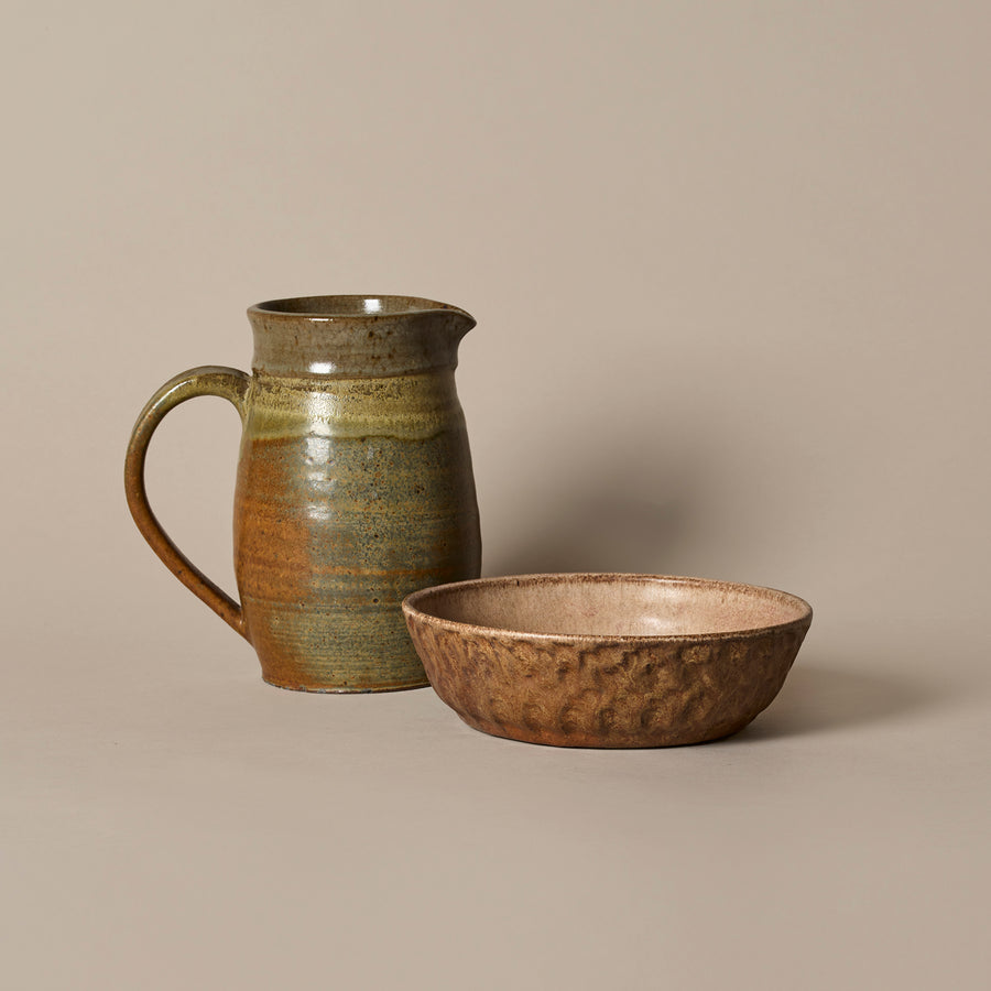 Duo pichet et bol en céramique de studio vintage